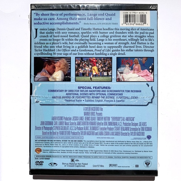Everybodys All-American DVD Sports Dennis Quaid Jessica Lange Timothy Hutton - Picture 2 of 2